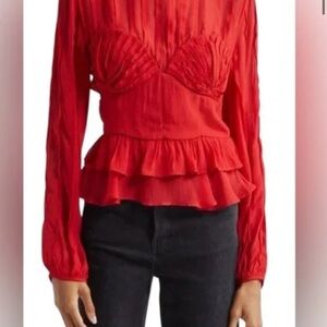 FARM Rio Vibrant Red Ruffled Peplum Blouse NWOT